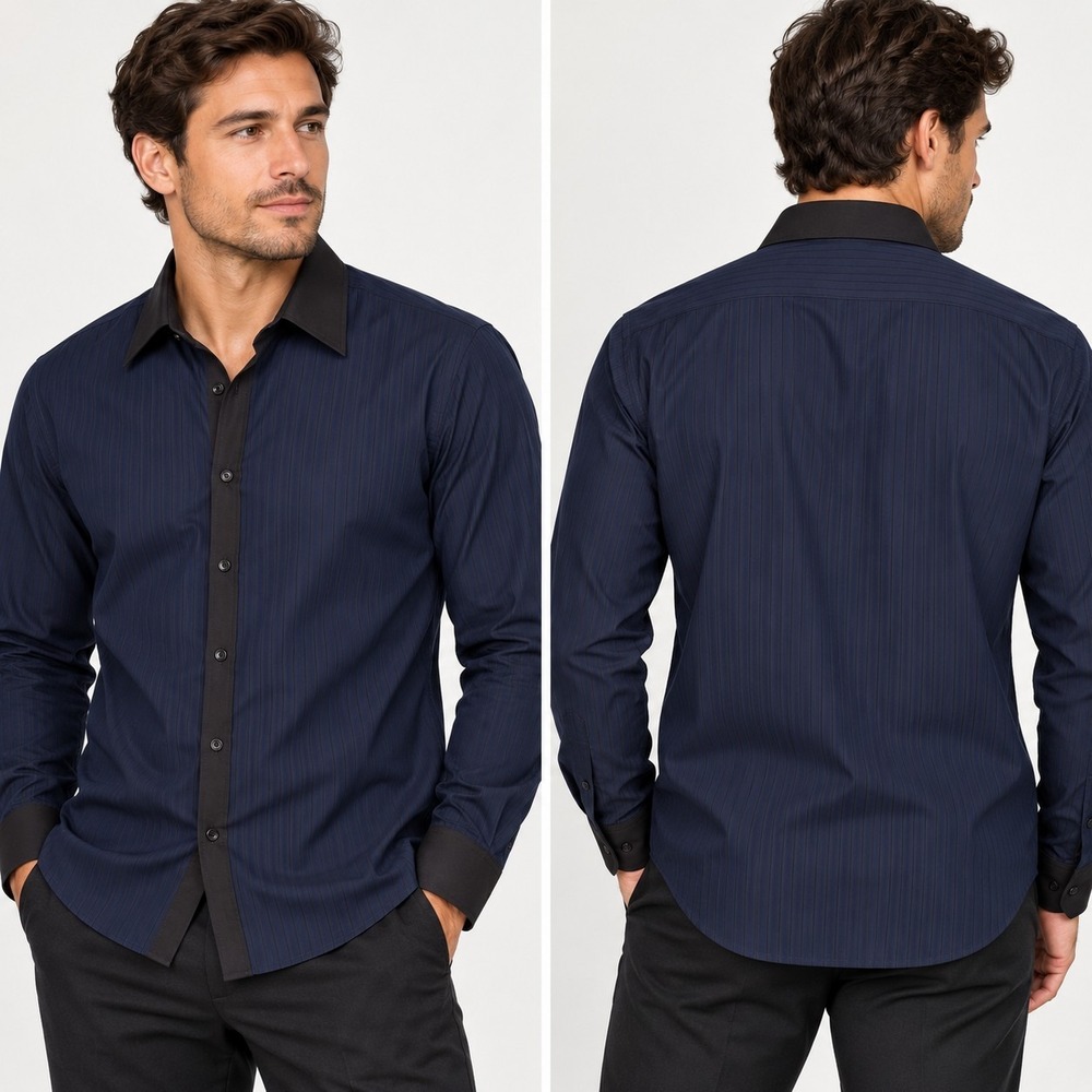 Zara Man Blue Black Button-up Shirt Pinstripe Career Office Preppy Size Large